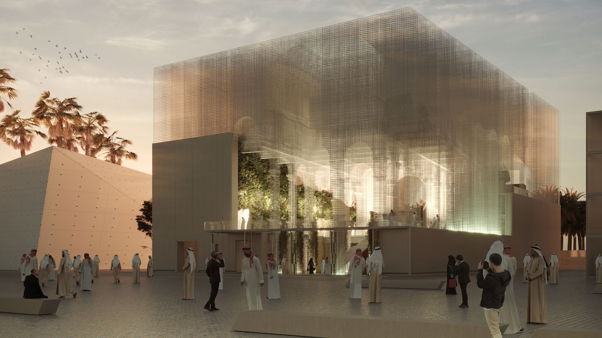 prospettiva padiglione Italia per Expo 2020 in Dubay progettato dallo studio Leostrutture